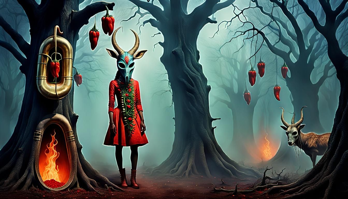 Eerie Forest Encounter: Surreal Digital Art