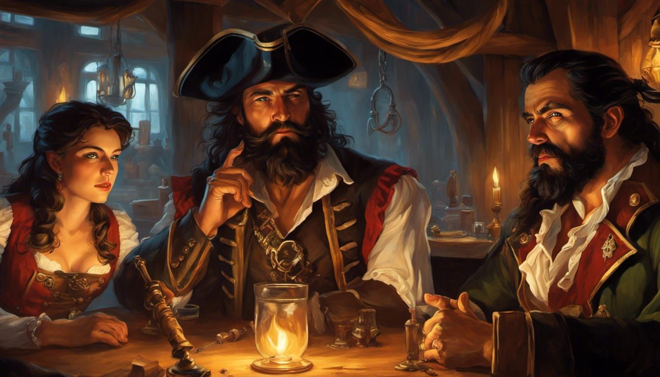 Pirate Captain Blackbeard Relaxing in a Tavern