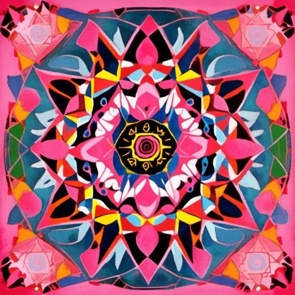 Pink Rose Fairy in Psychedelic Kaleidoscope Art