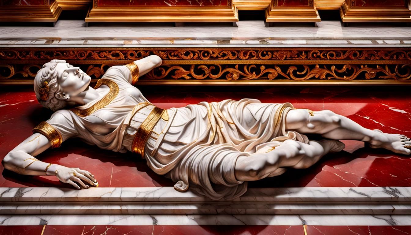 Elegant Marble Statue with Golden Details