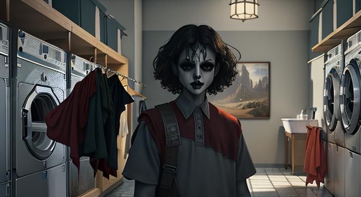 Creepy Gothic Laundry Room in Black, Red and Green