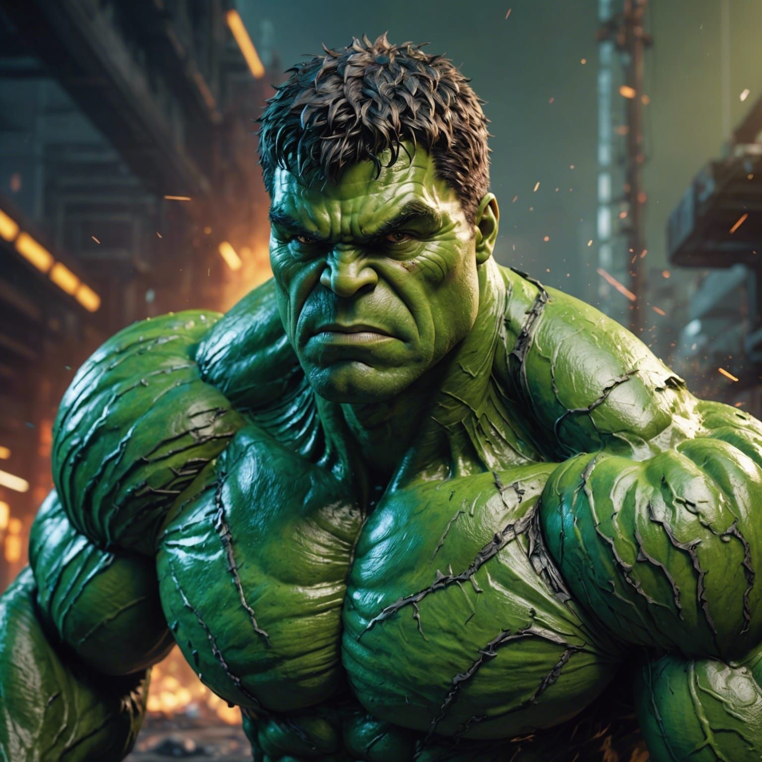 Futuristic Hyperrealistic Muscular Hulk Concept Art
