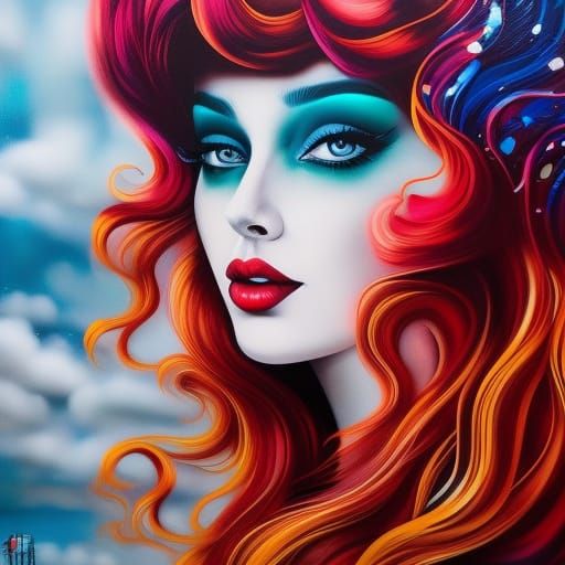 Woman in Tower: Graffiti Art Style