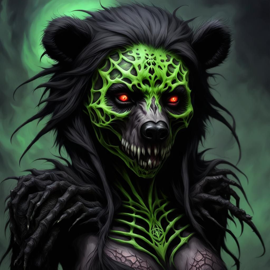 Cursed Undead Bear with Spider Tattoos