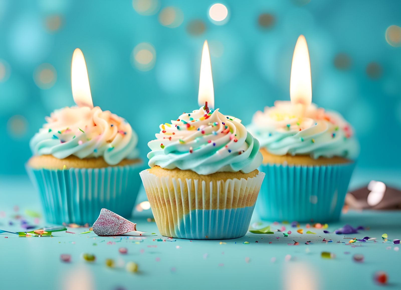 Birthday Cupcakes with Confetti: Realistic Photo