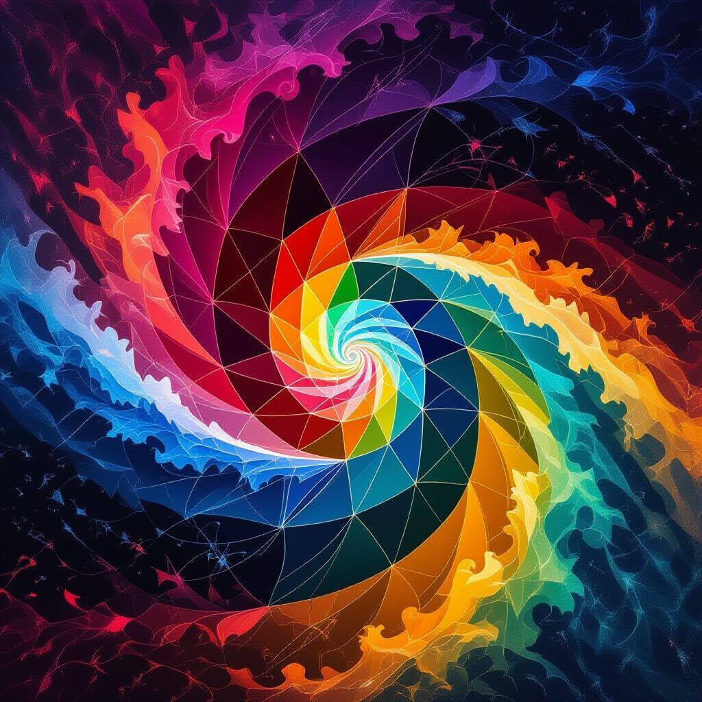 Surreal Rainbow Spiral Black Hole in Painterly Realism