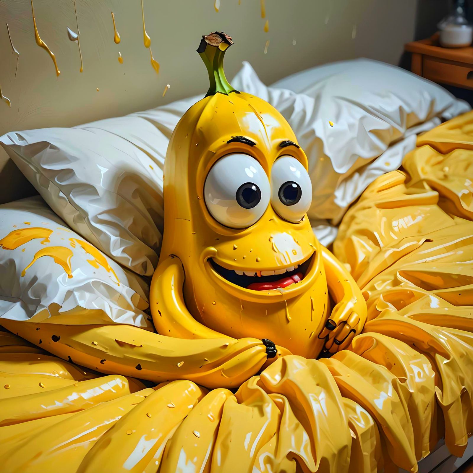 Sad Banana in Bed: CGI Oil Painting