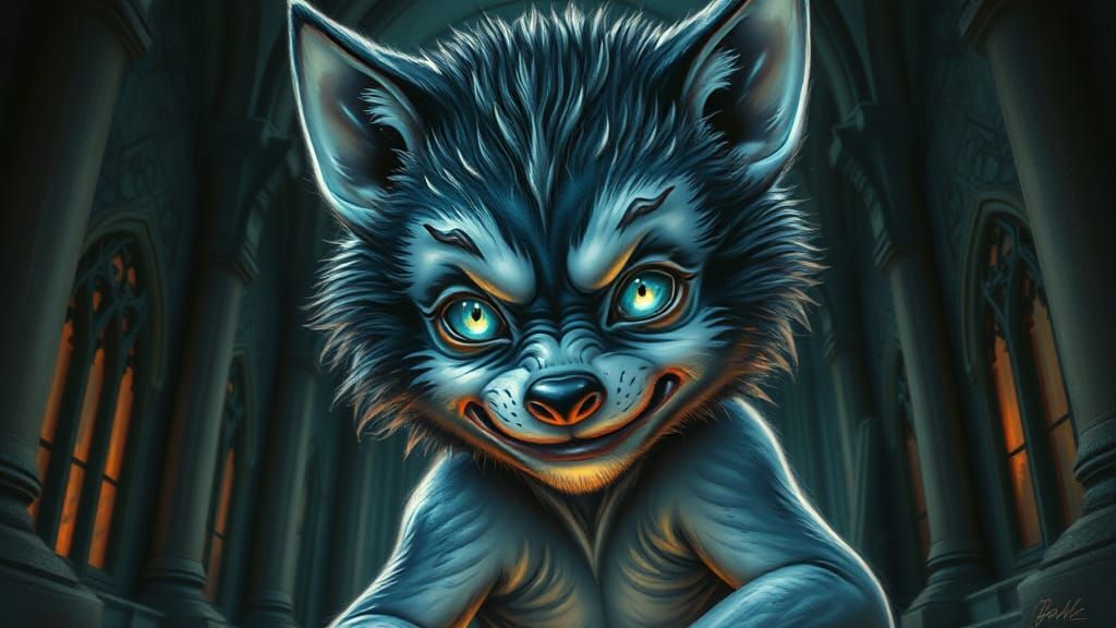 Baby Werewolf in Surreal Gothic Style