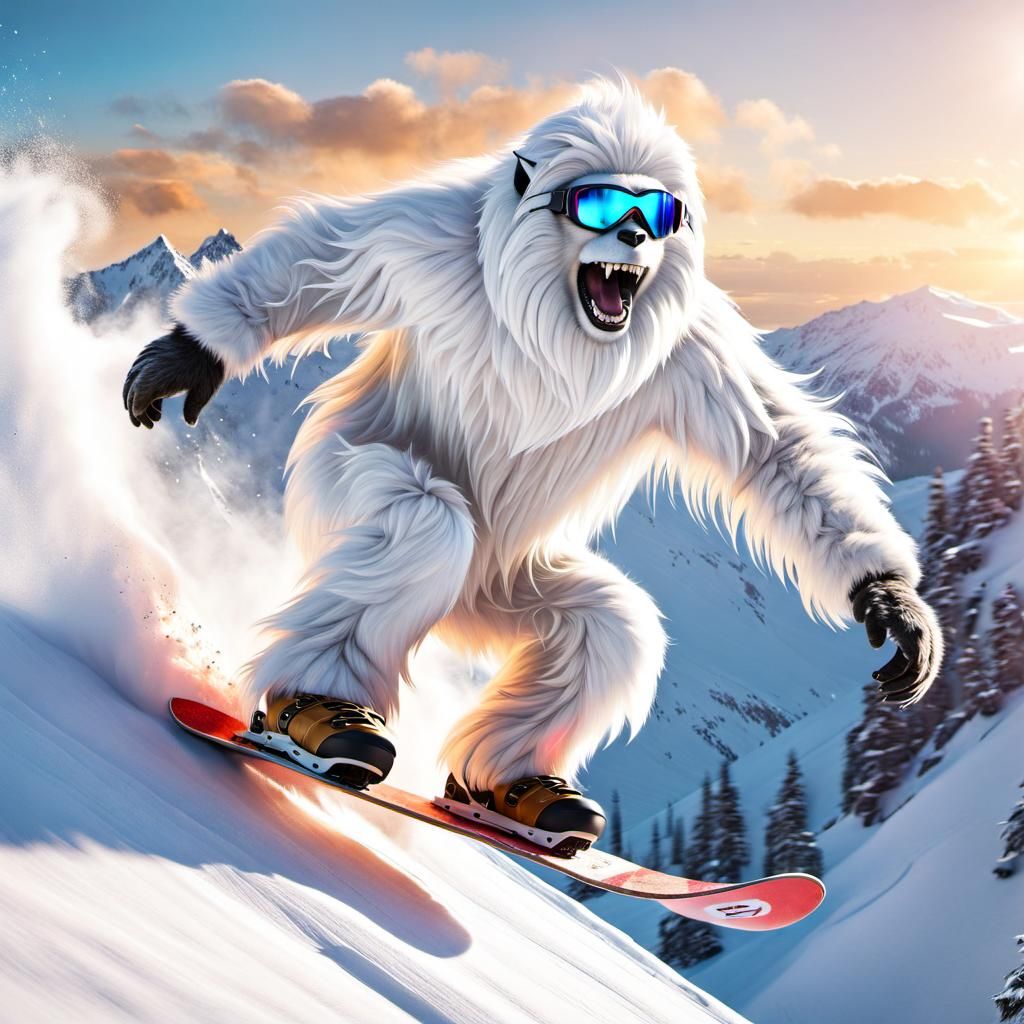 Yeti Snowboarding in Fantasycore Artwork