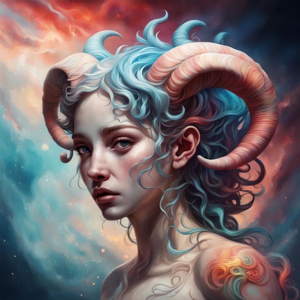 Ethereal Aries zodiac wallpaper surreal Hyperrealistic, spla...