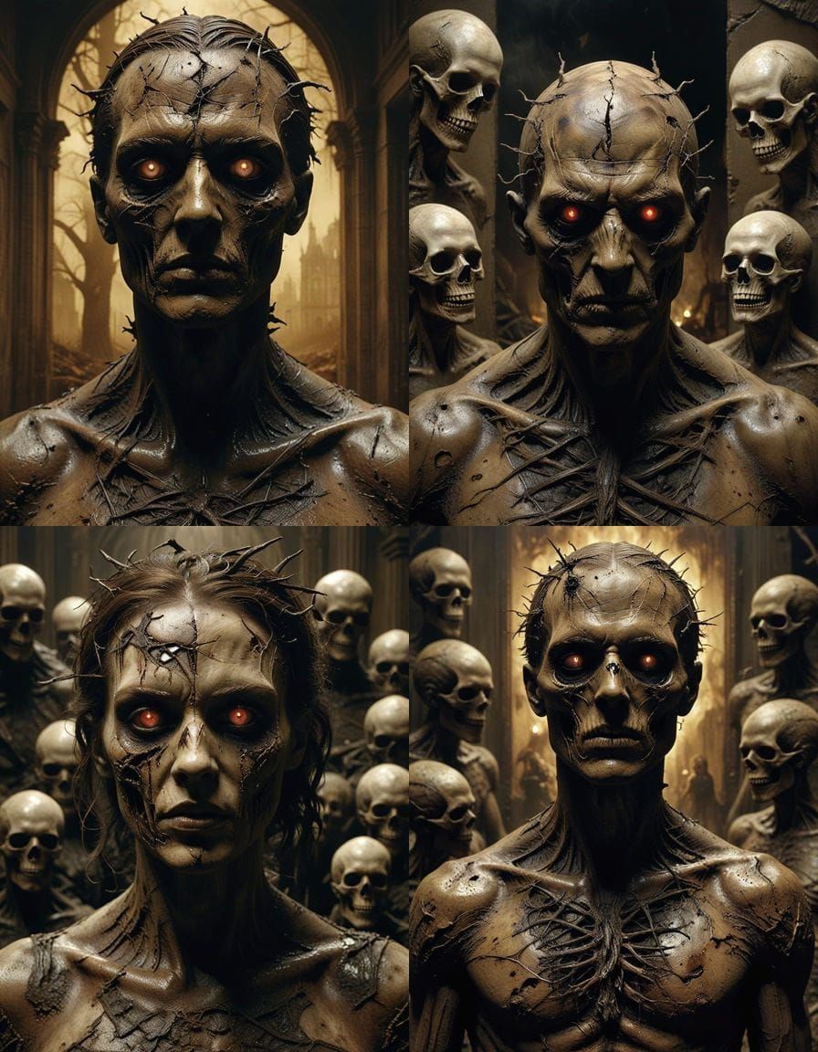 Dark Expressionist Masterpiece in Sepia Tones, Radiant Zombi...