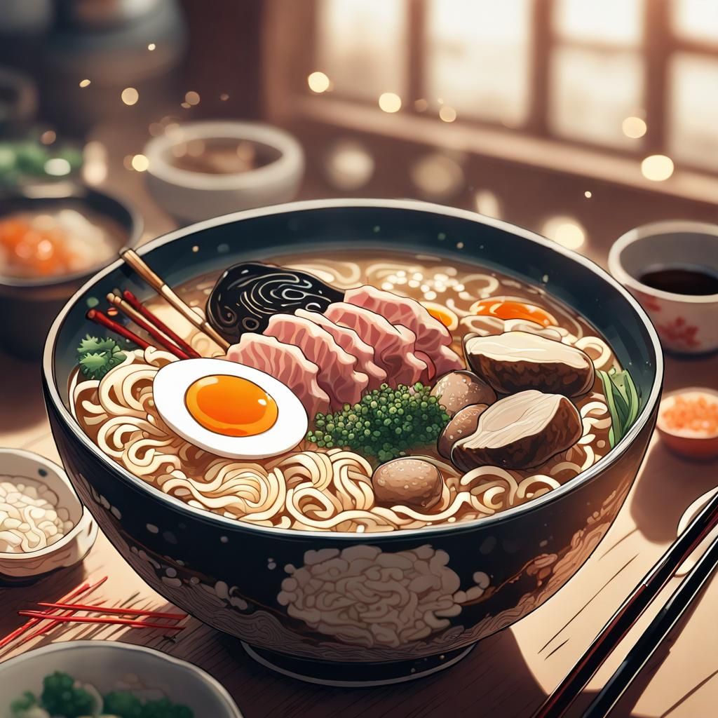 Detailed Ramen Bowl Close-Up, Food Blog Style