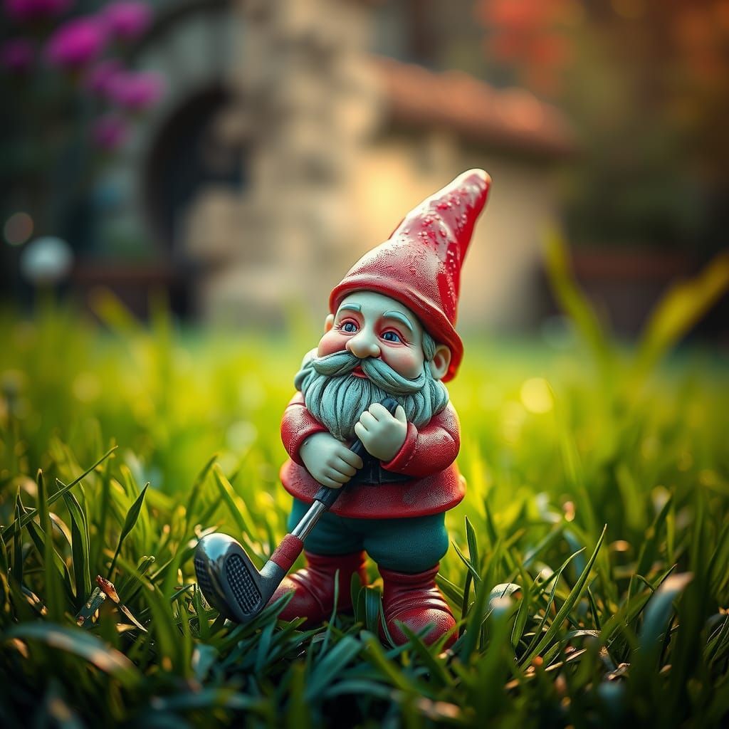 Garden Gnome Golfing: Surreal Fantasy Art