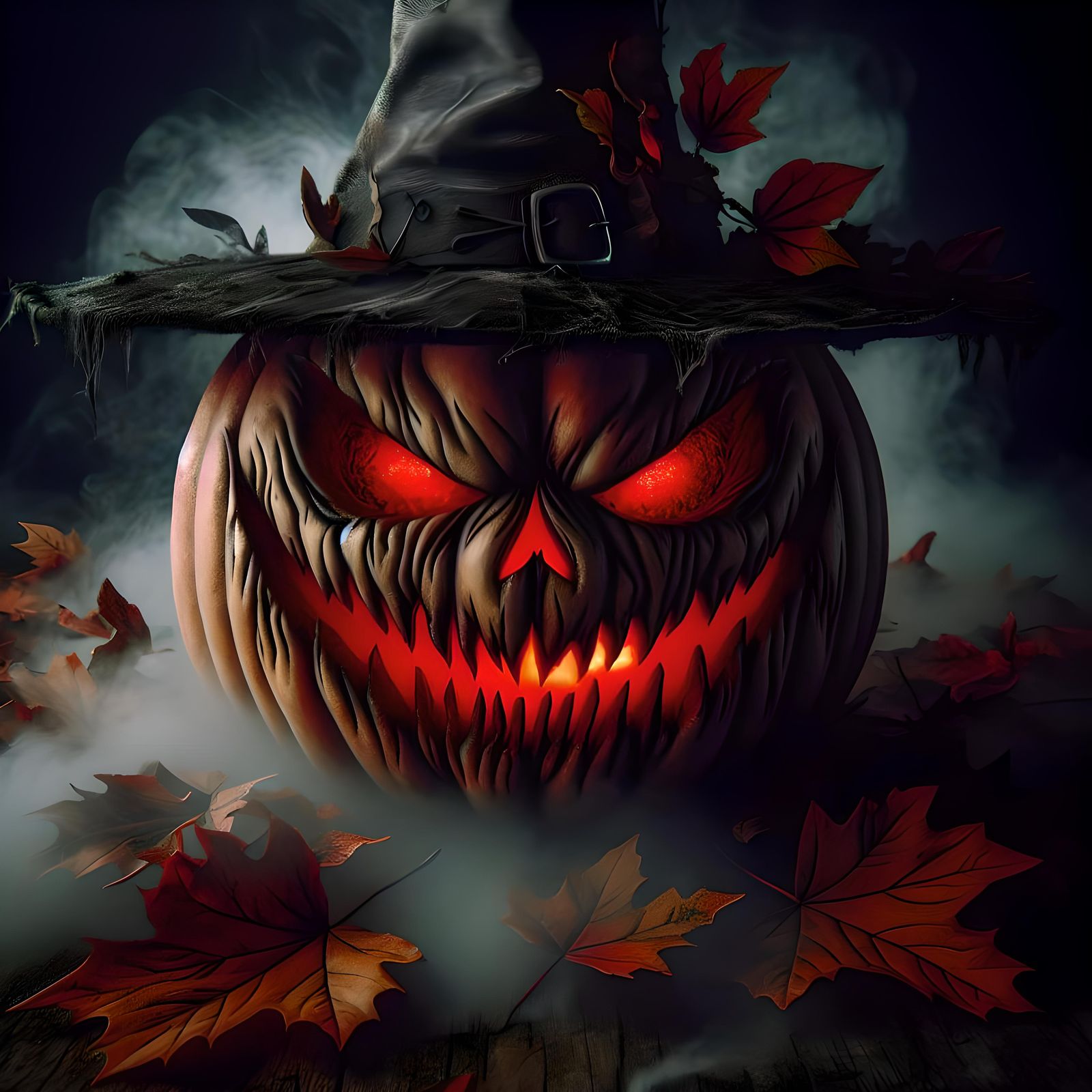 The evil Halloween pumpkin with a sinister craving, red eyes...