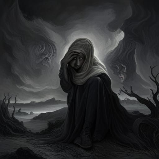 Fiery Horror: Woman and Lurking Demon