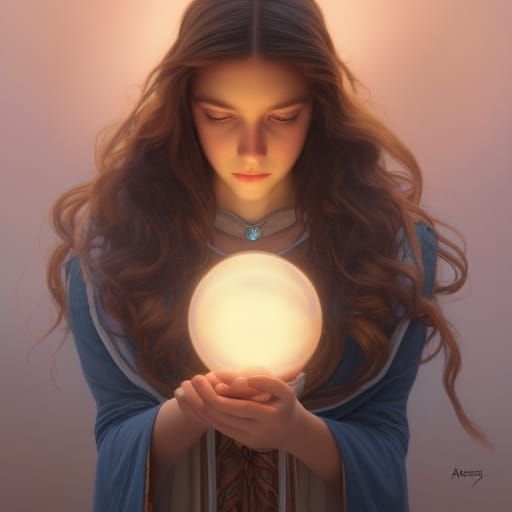 Young Witch Portrait with Glowing Orb