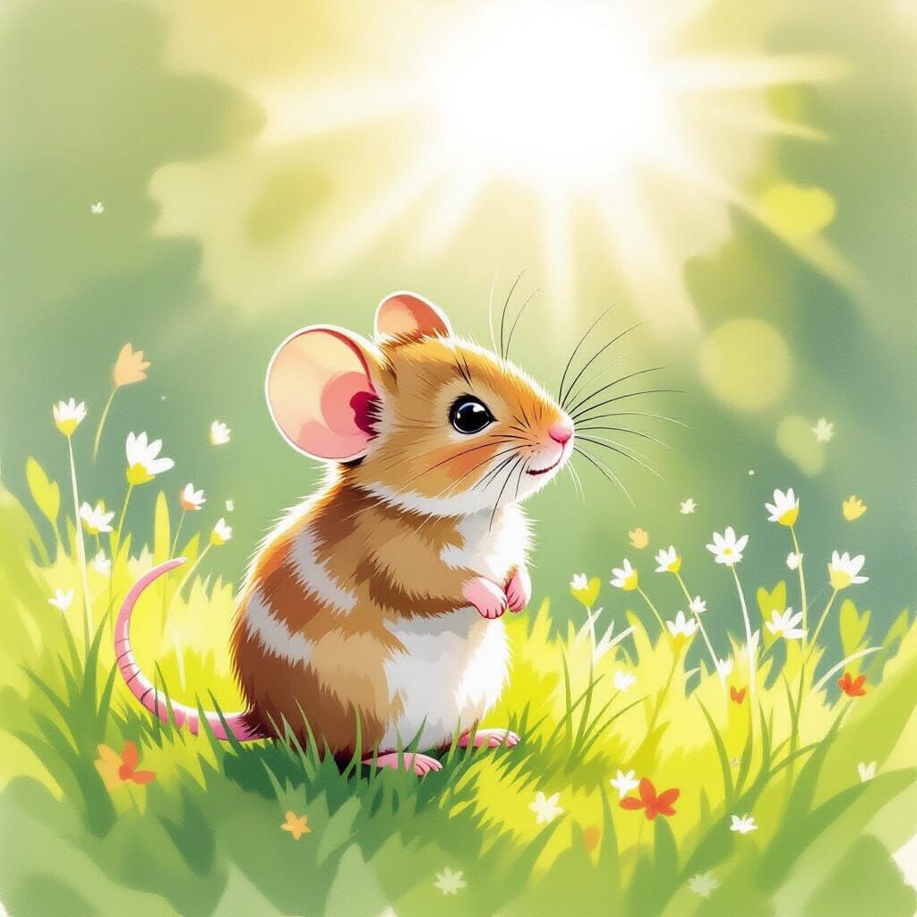 Cute Striped Mouse in Children's Book Style