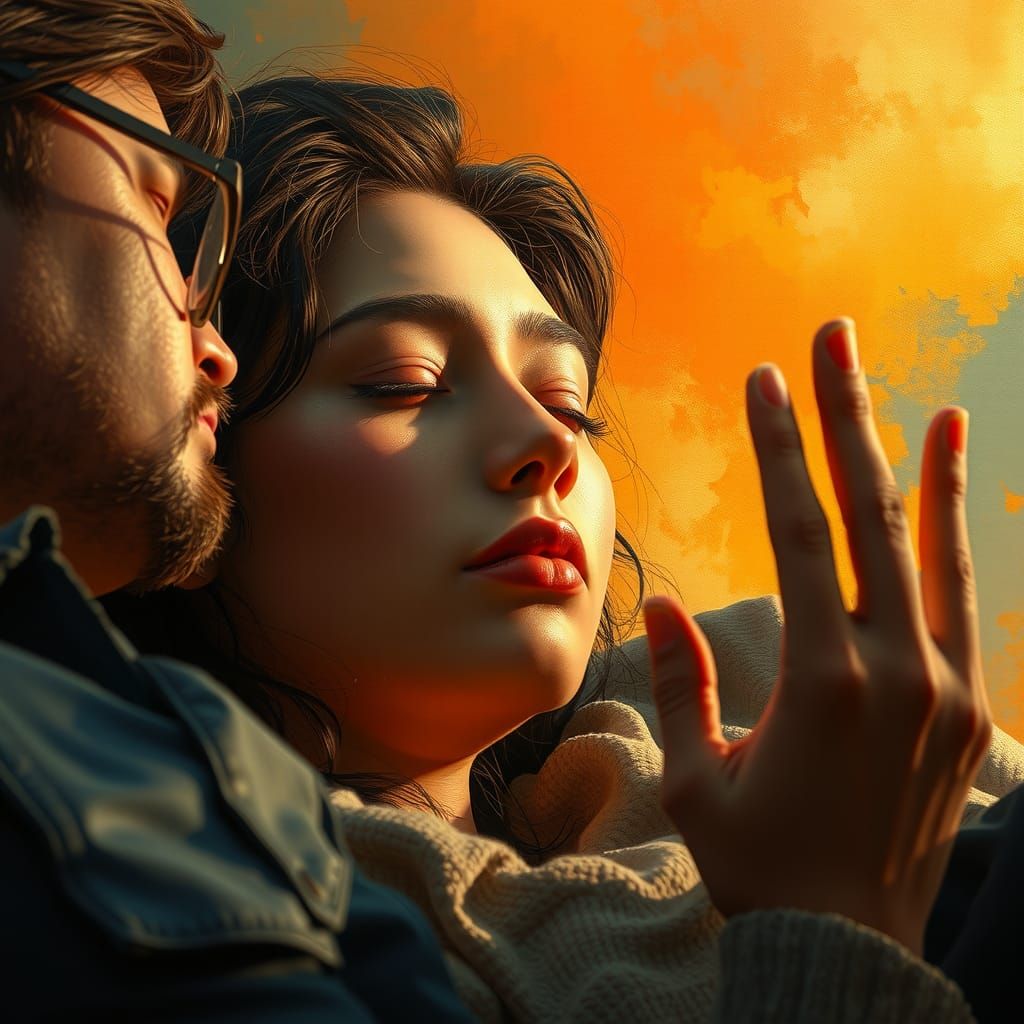 Peaceful Moment: Woman Sleeping, Man Watching