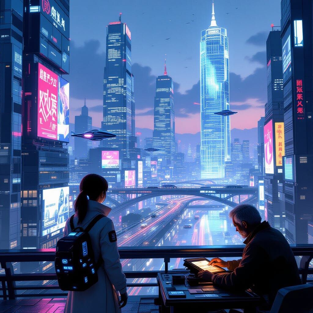 Neo-Kyoto 2242: Cyberpunk Vista with Holographic Ads