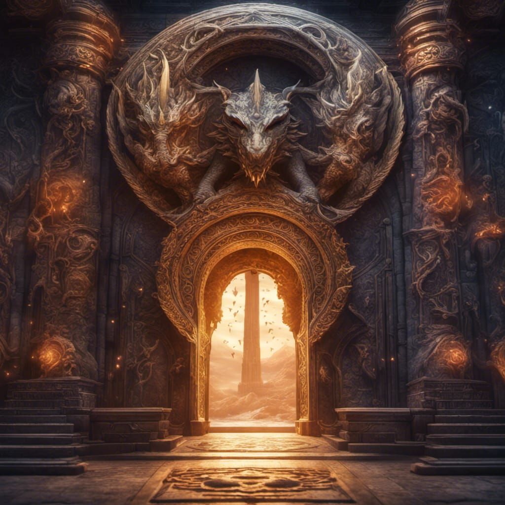 Guardian Dragon at Cosmic Portal in Detailed Painting