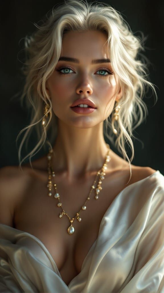 Serenely Radiant Woman in Ethereal Grayscale