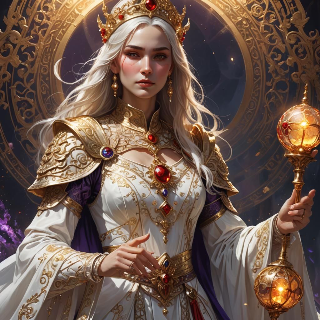 Divine Female Cleric with Golden Orb, Digital Art