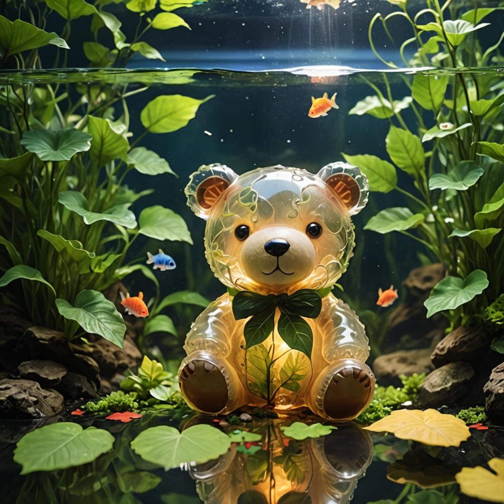 Translucent Teddy Bear in Solar River Aquarium