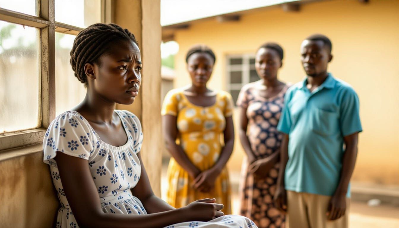 Nigerian Girl in Flowered Dress by Window