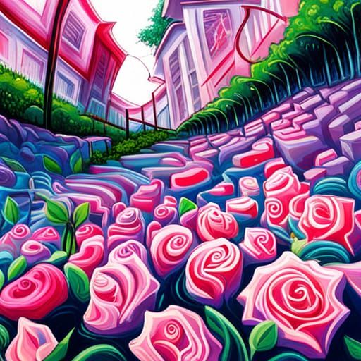 Colorful Graffiti Rose Garden Splash Art