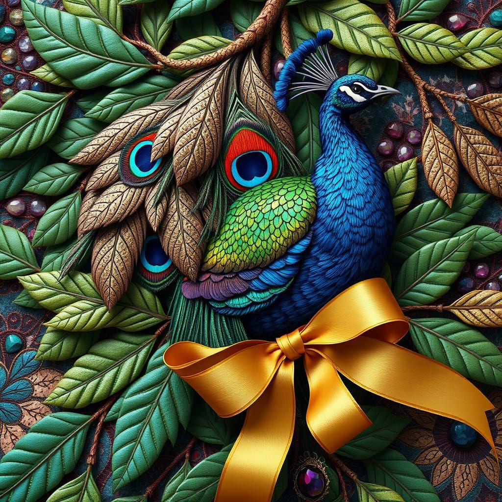 Whimsical Peacock Mistletoe in Quilted Luxe