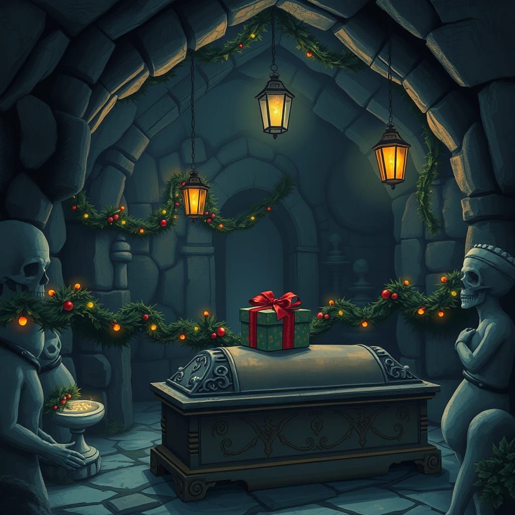 Festive Christmas Crypt in Dark Fantasy Style