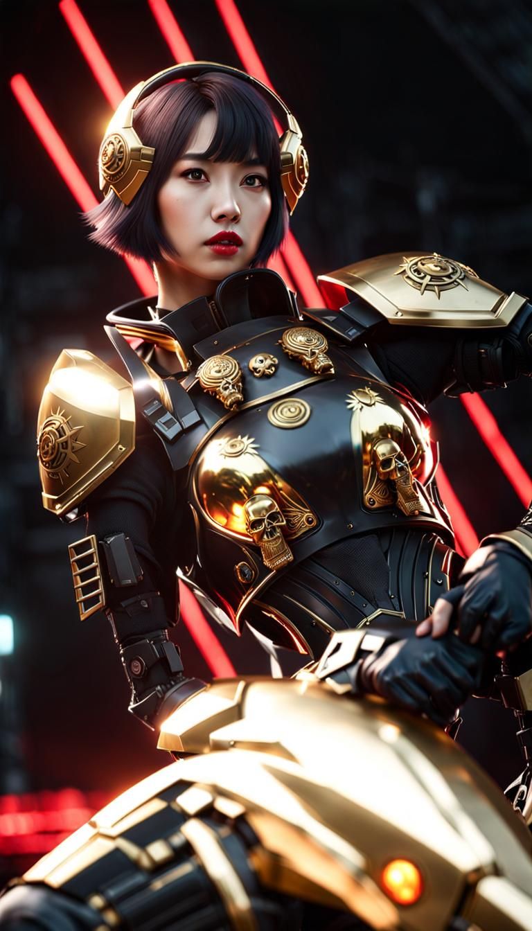 Korean Idol in Cyberpunk Armor: 8K Hyperrealism