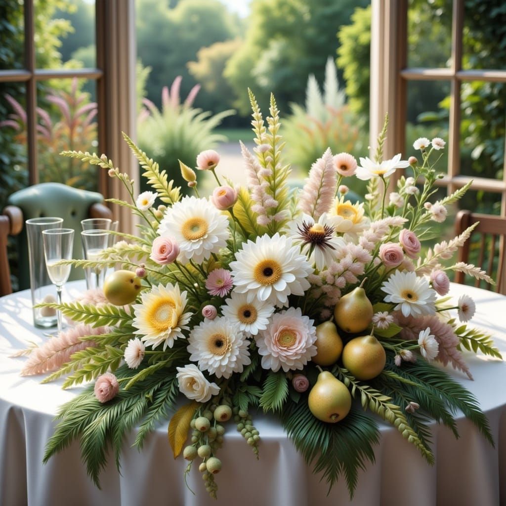 A Vibrant Bridal Bouquet on a French Door Table