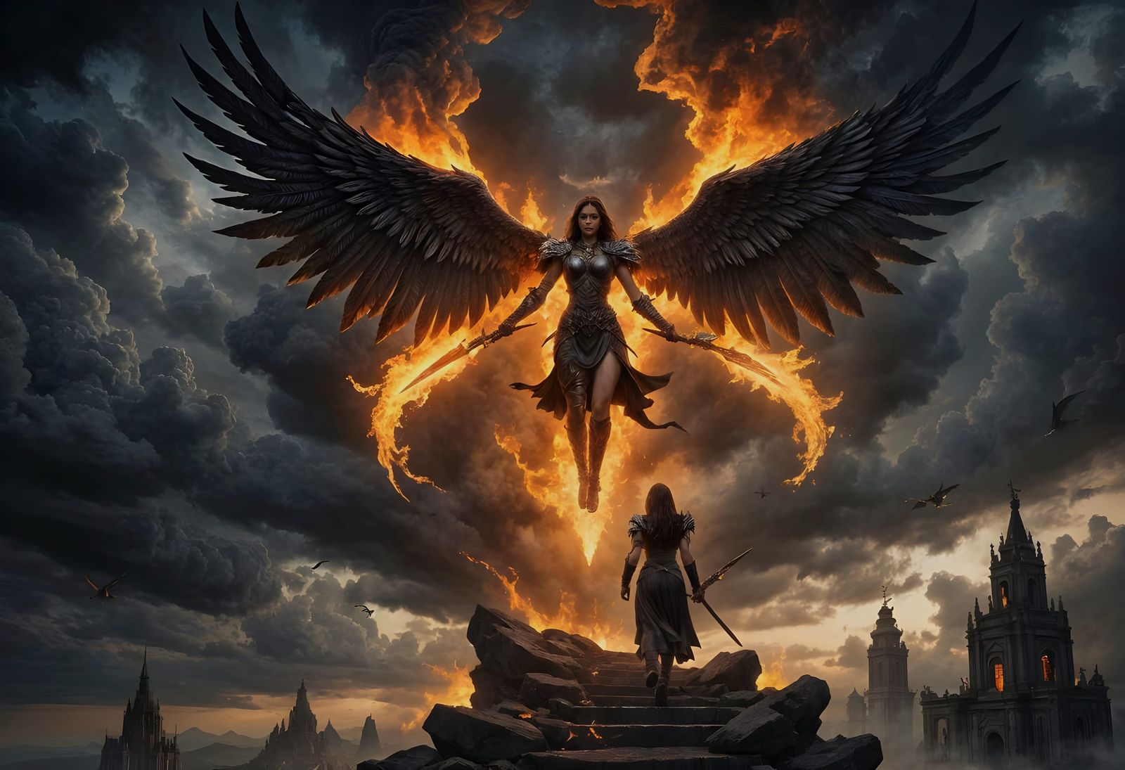 Fiery Angel Descends Upon Dark Warrior