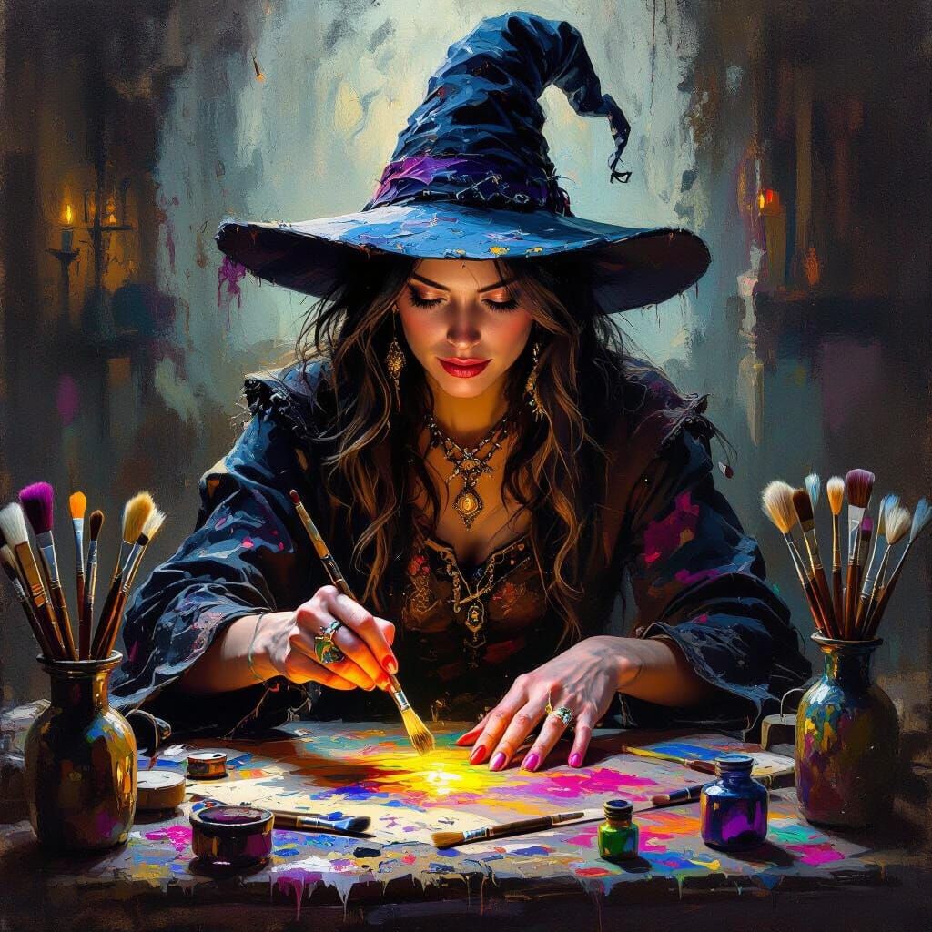 Witch Painter Creates Art with Magic Potions and Oils