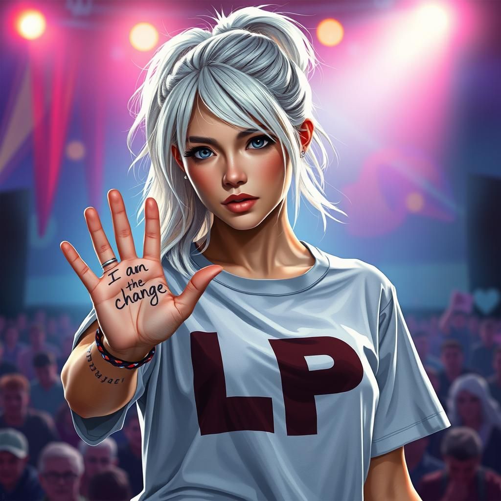 Young Woman at Concert in Hyperrealistic Style