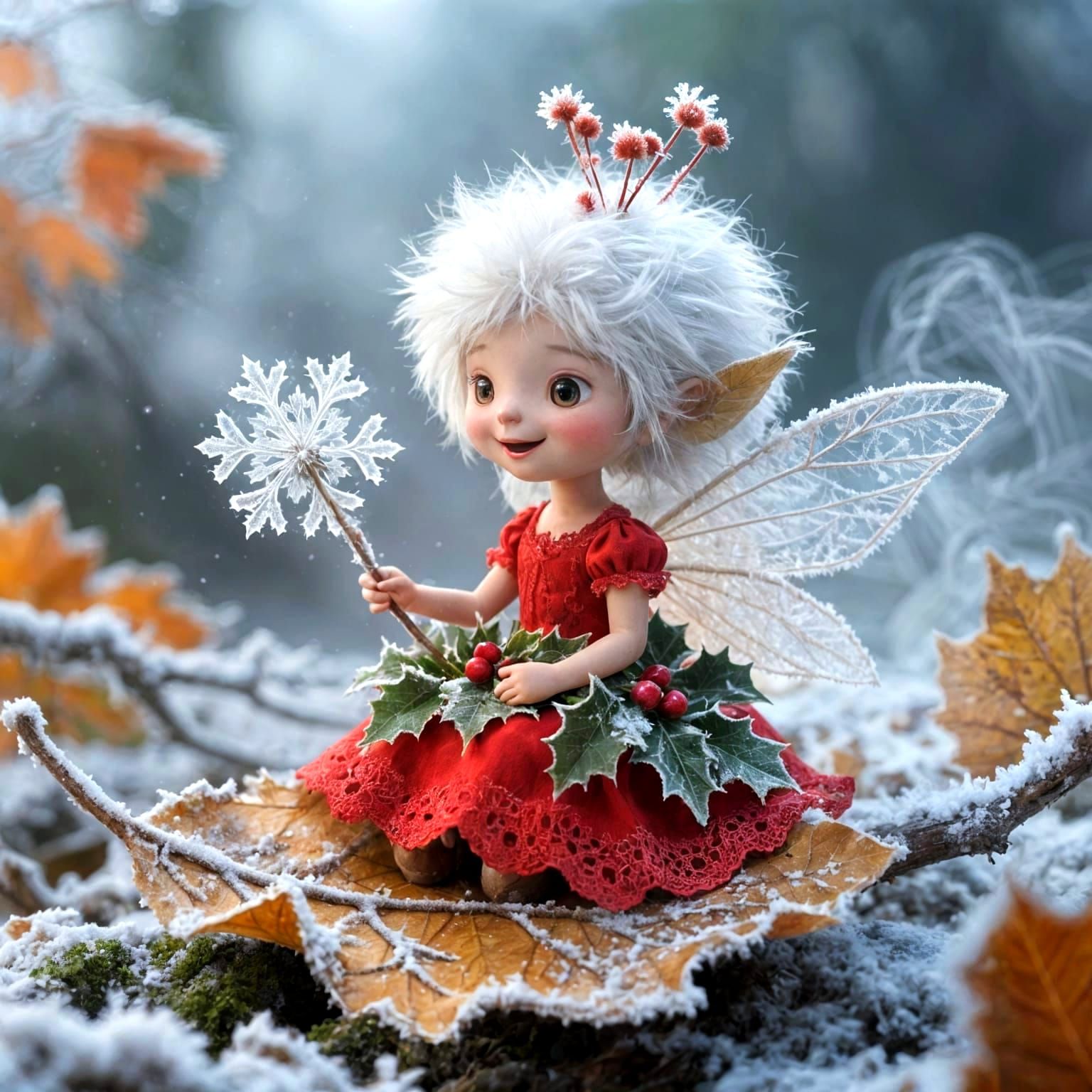 Cute Winter Fairy with Snow Dandelion Head