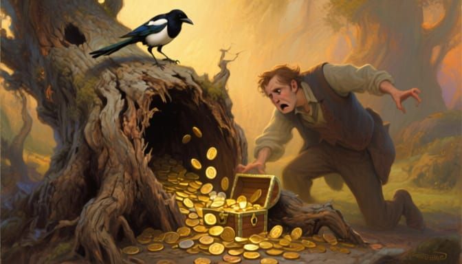 Man Discovers Magpie's Treasure in Rotten Tree Trunk