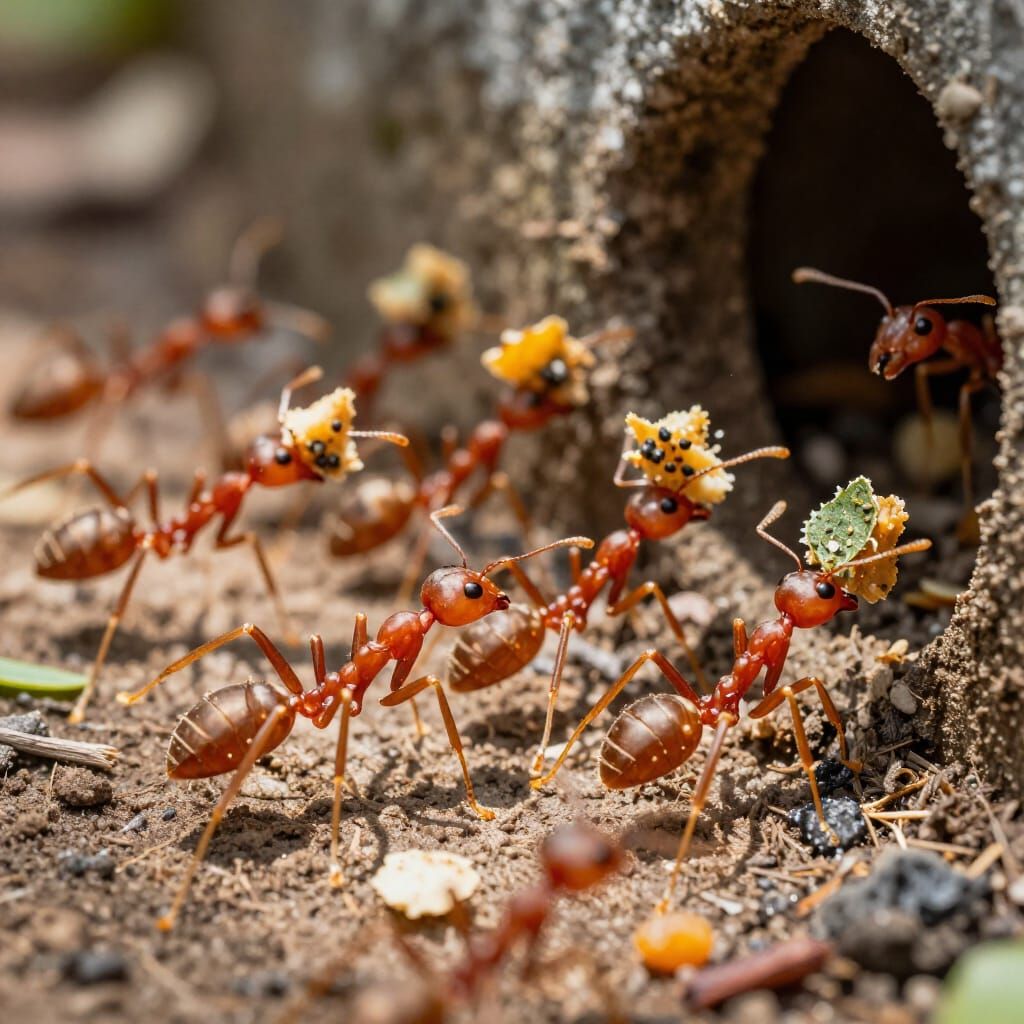 Soldier Ants Marching with Food: Macro Photography