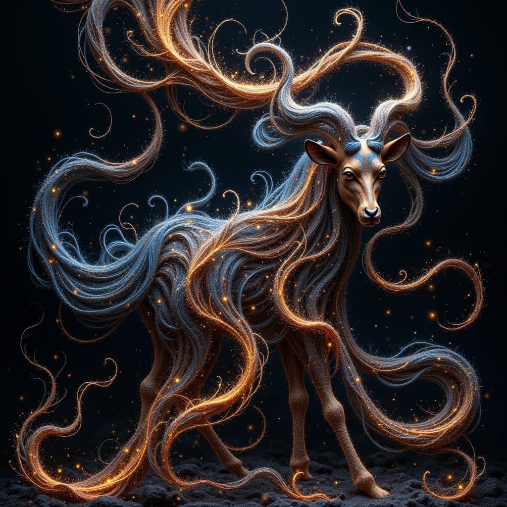 Okapi in Starry Robe, Dreamlike Illustration