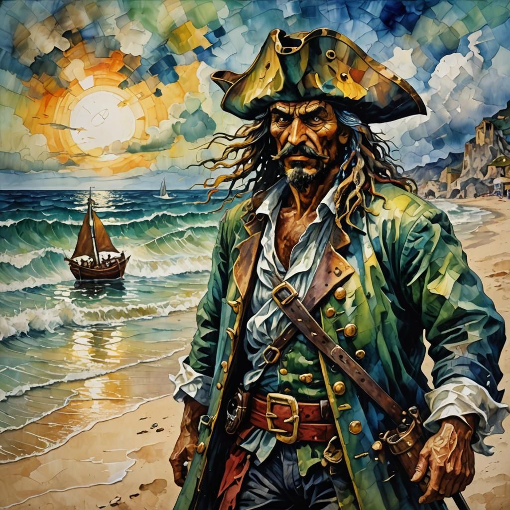 Magical Pirate Beach Scene in Cel-Shaded Style