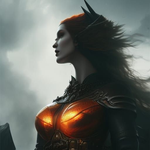 Fire Goddess in Gothic Brutalist Style