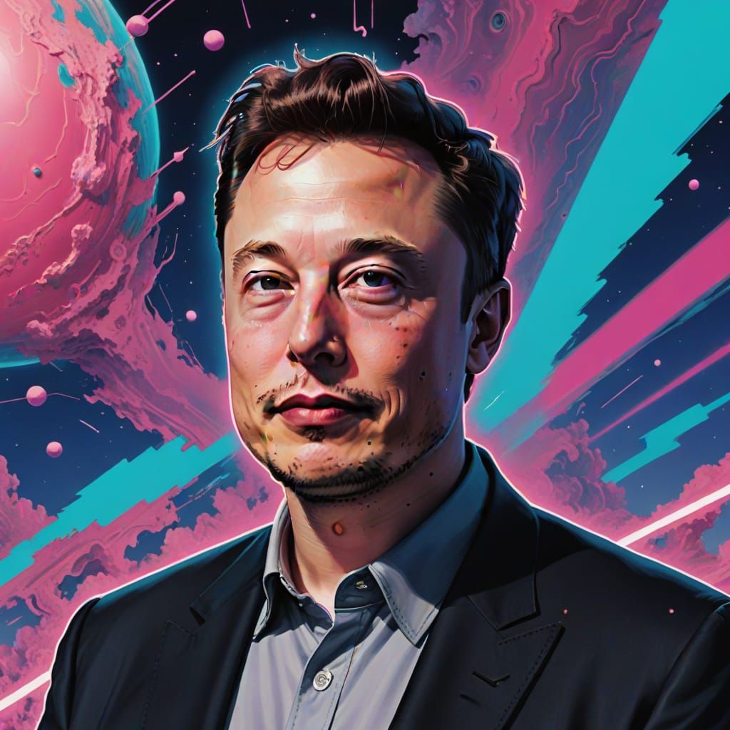 Elon Musk in Hyperpop Vaporwave Style
