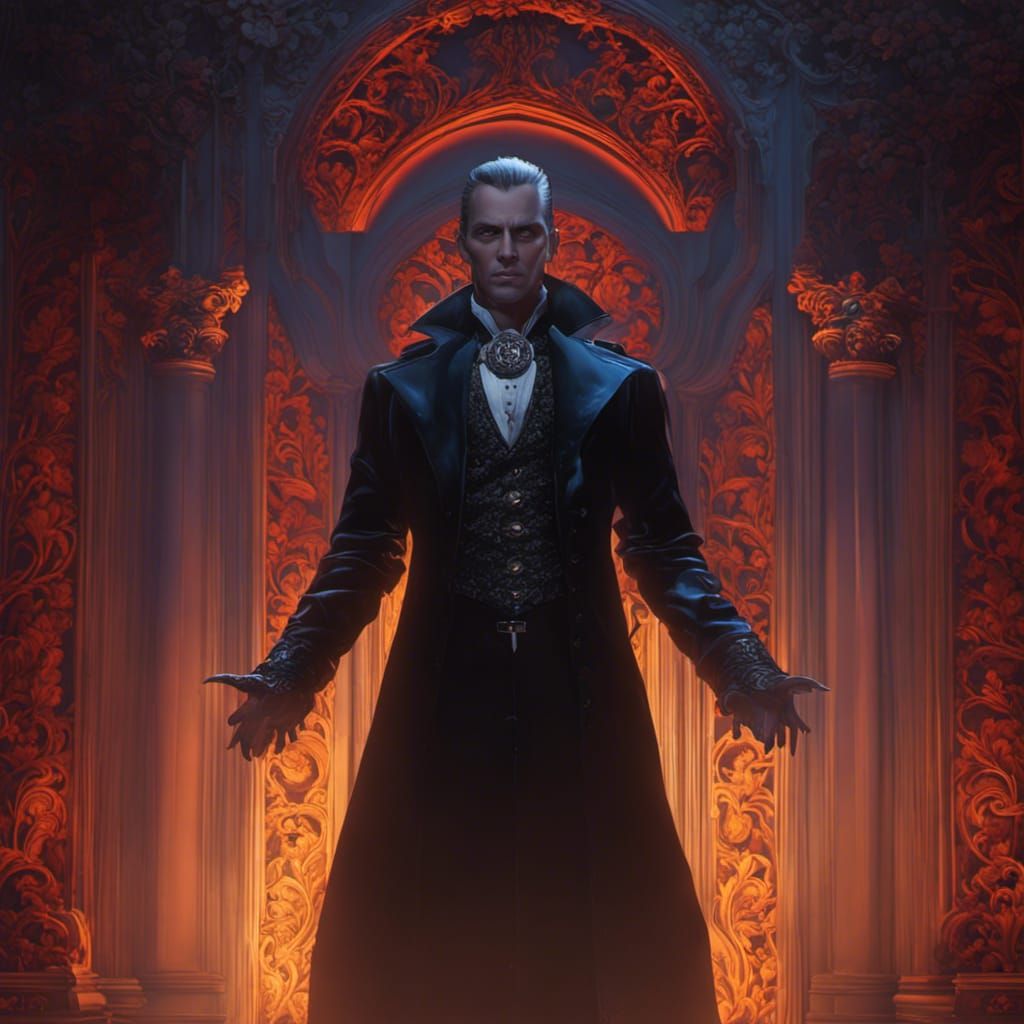 Hyperdetailed Gouache Vampire in Shadows with Shining Nails