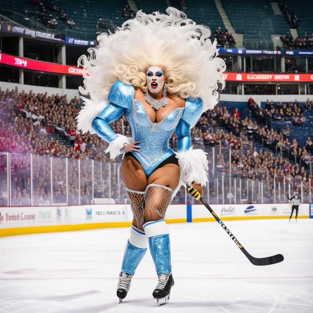 Drag Queen Ice Hockey Spectacle in Stadium