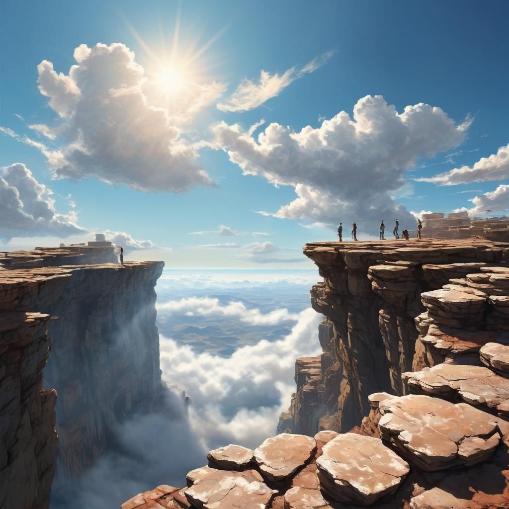 Rock Platform Silhouettes Above Clouds in Sunlight