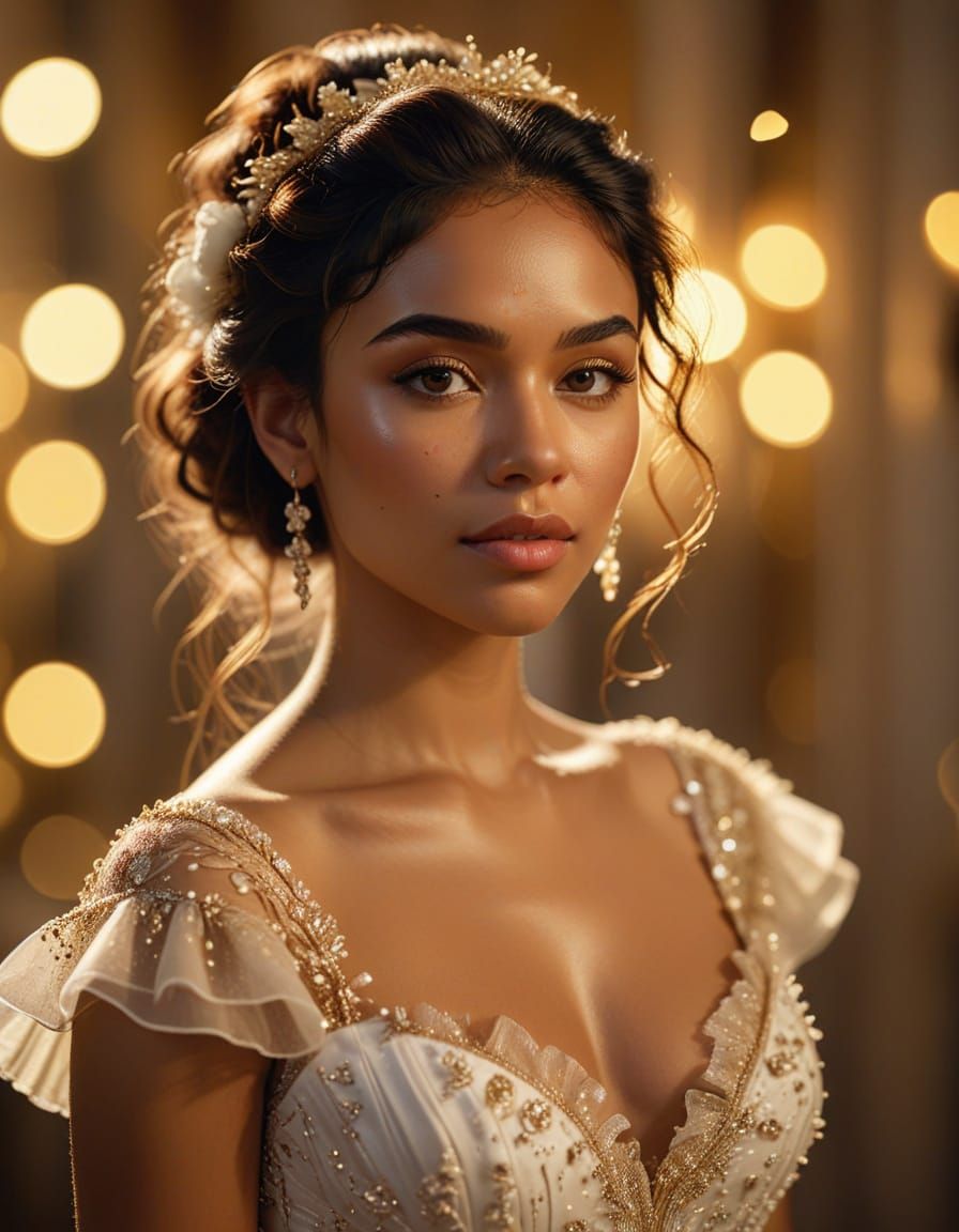 Dominican Woman in Bridal Dress: Photorealistic Portrait