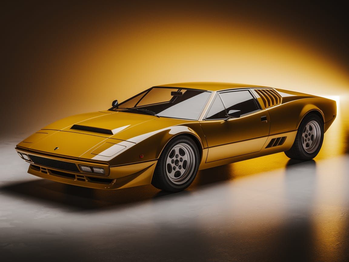 Vintage Yellow Sports Car with Sleek 70s Design
