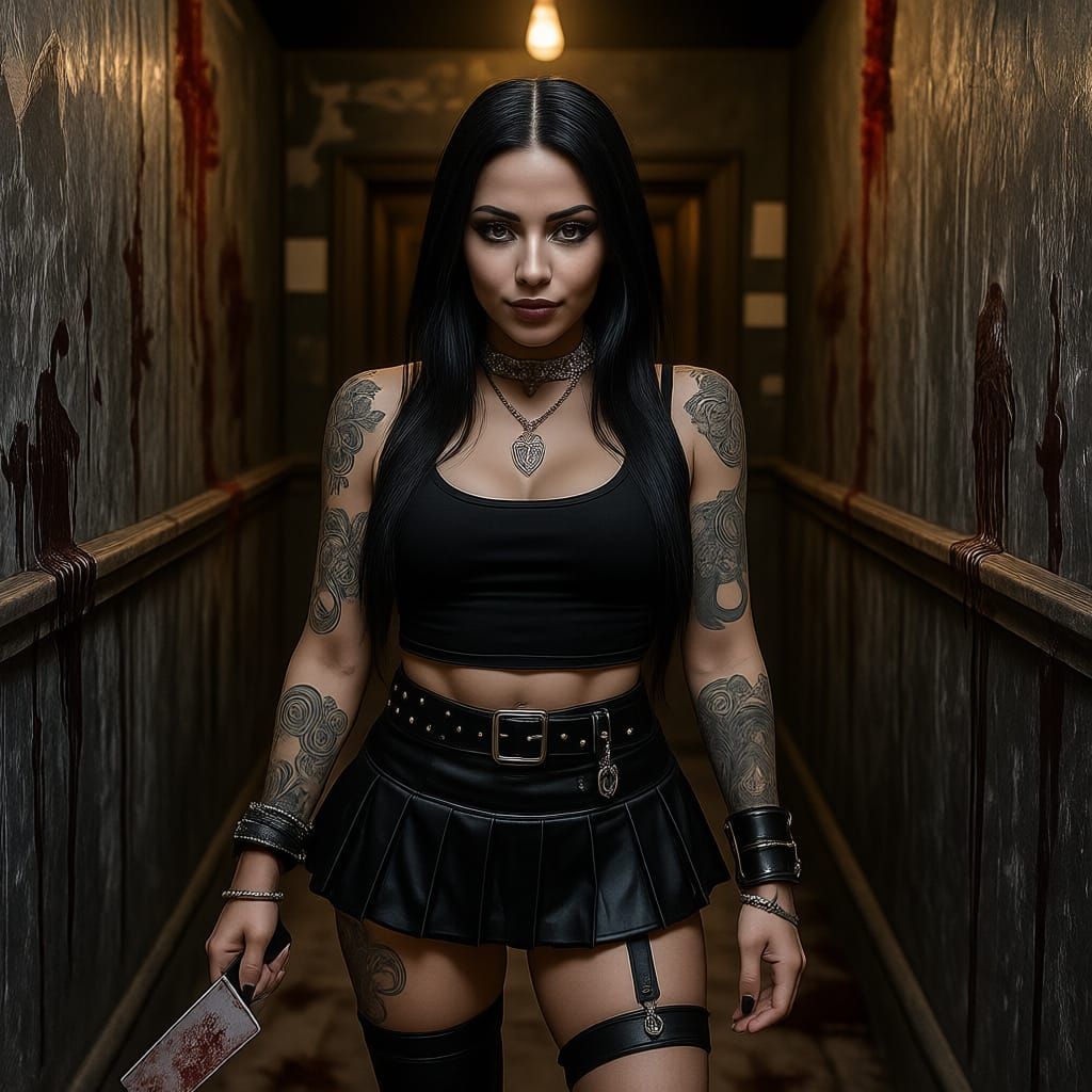 Gothic Woman with Meat Cleaver - Album Cover Style