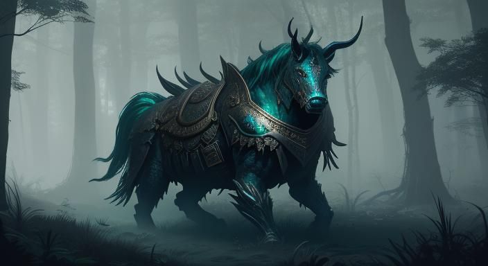 Armored Woman in Mystical Forest, Dark Fantasy Art